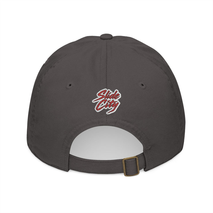 Dark gray cap with 'Slide City' logo on a white background