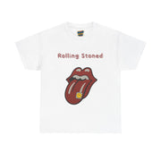 White Vintage Rolling Stoned graphic tee, unisex retro style t-shirt for men and women