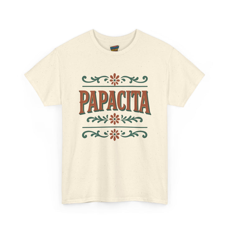 natural Papacita unisex heavy cotton graphic t-shirt, cool dad gift for Father’s Day, casual streetwear tee for celebrations and everyday wear