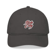 Black Slide City organic embroidered baseball cap – unisex streetwear dad hat front view”