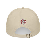 “Slide City baseball cap – adjustable organic cotton dad hat back view”
